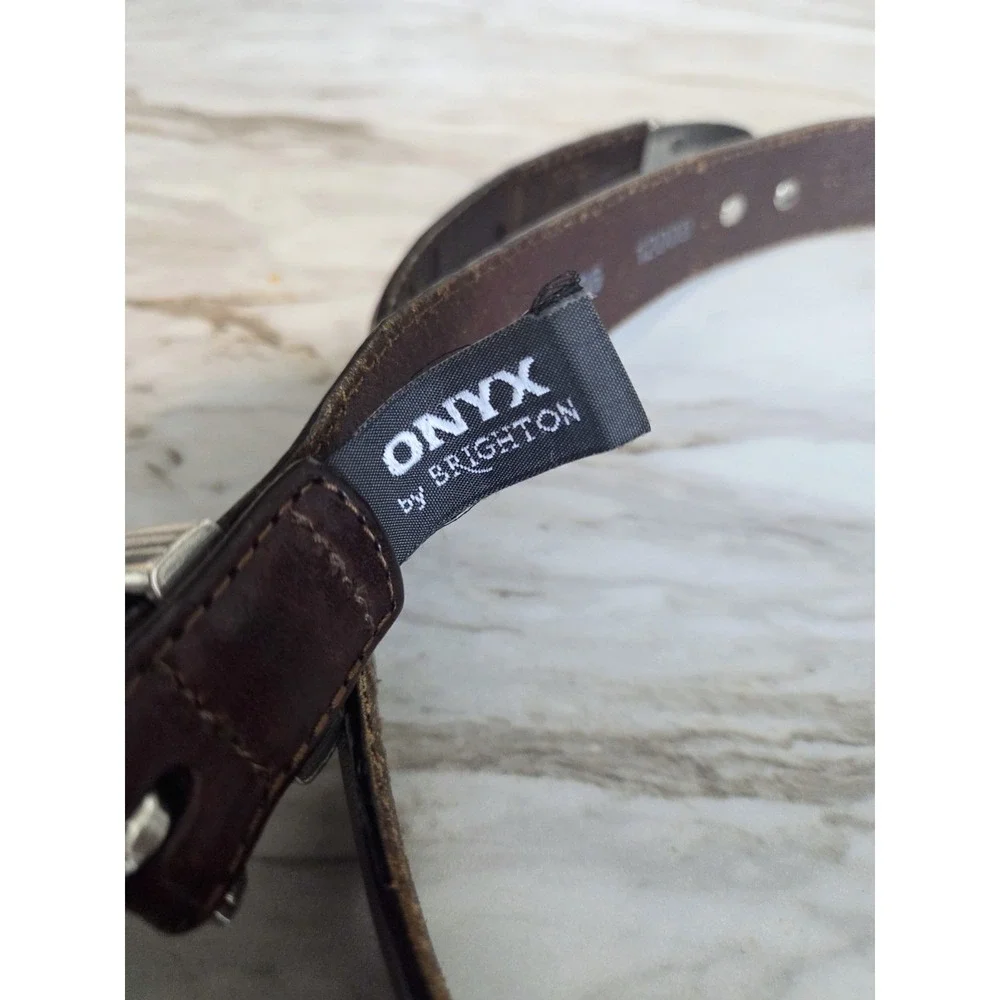 Men's Vintage Onyx by Brighton Golf Ornament Brown Leather Belt Two-Tone Size 36